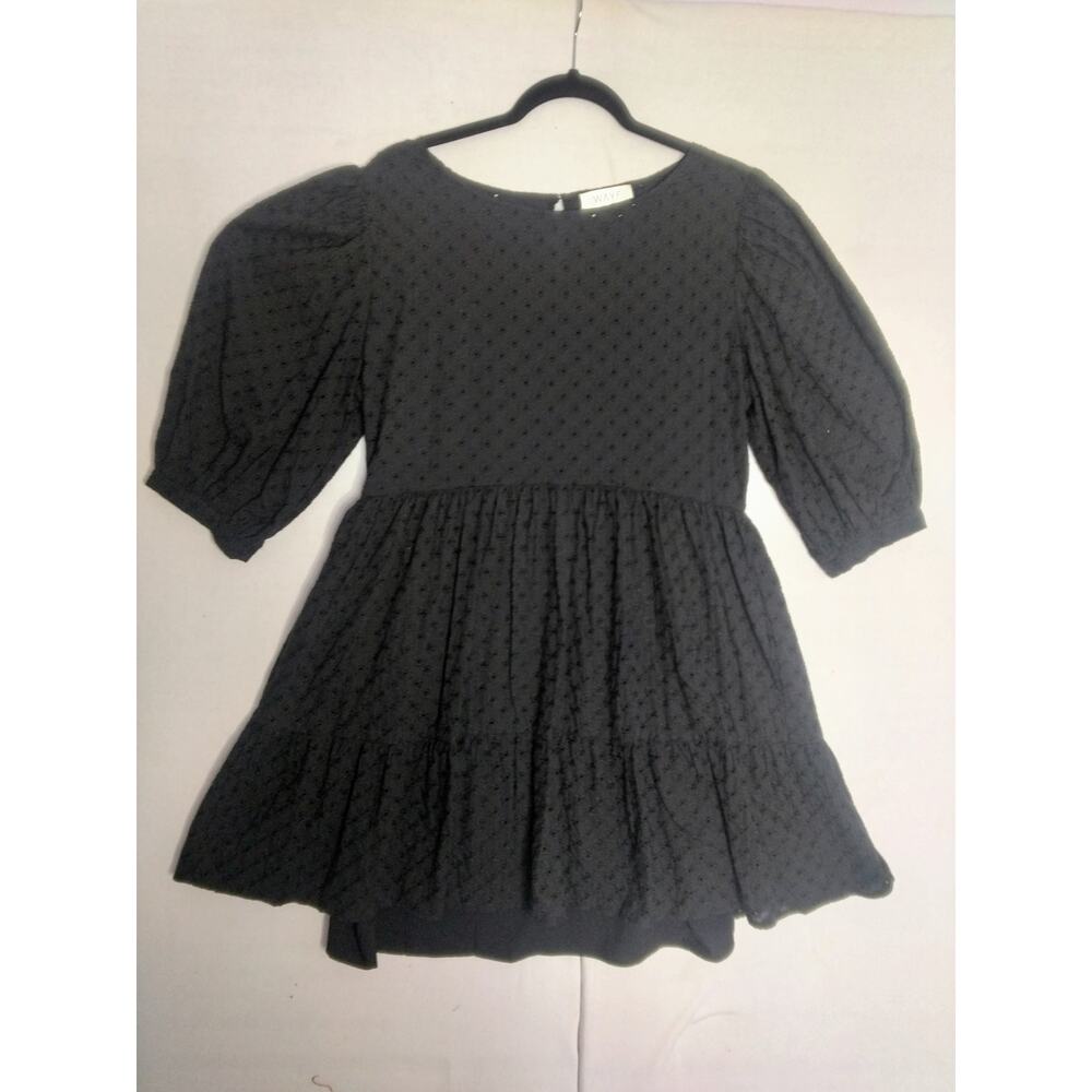 WAYF Dede x Emile Lauren Eyelet Babydoll Dress Sz M Black Fit and Flare Boho